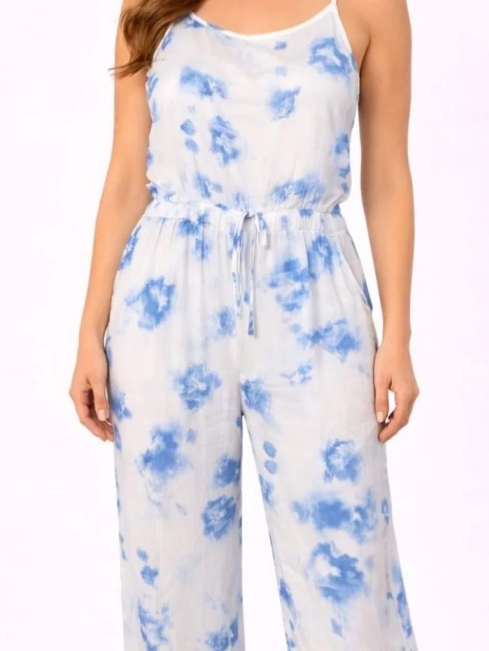 T.J.Maxx White and Light Blue Tie-Dye Wide-Leg Jumpsuit
